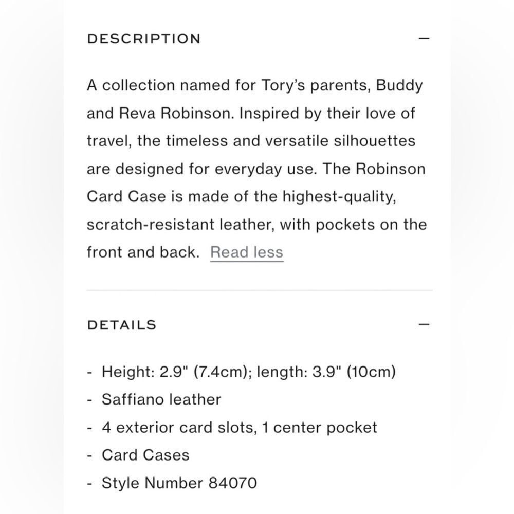Tory Burch “The Robinson Card Case” in Black Saffino Leather EUC! - Picture 3 of 5